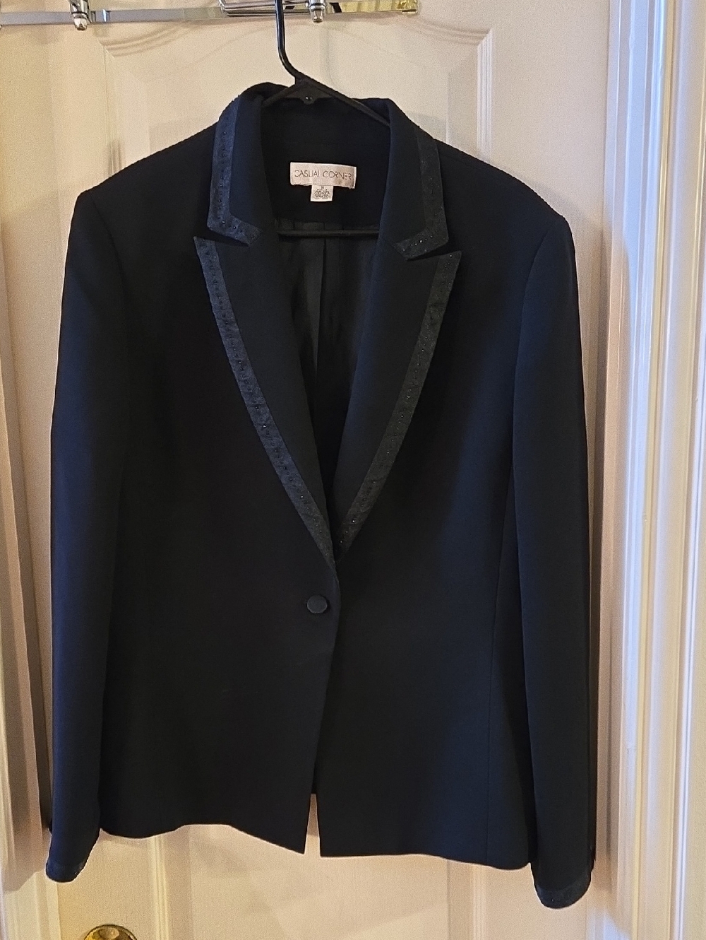 Casual Corner Black Single-Button Blazer with Subtle Bedazzled Trim Size 16
